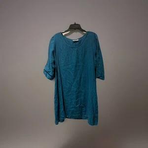 Pullover lungo Bryn Walker donna taglia grande blu 100% lino tunica top Lagenlook - Foto 1 di 9