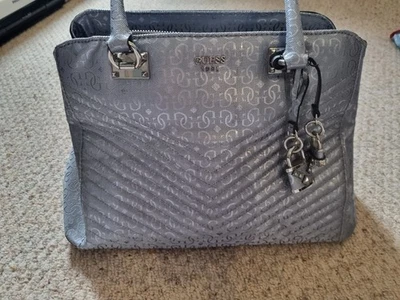 Guess Metallic Silver Medium Shoulder Handbag - 13.5" By 9" By 6" - Image 1 of 4