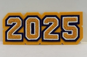 Parche Chenille Número 2025 Dorado, Púrpura, Blanco 7.5" X 3" NUEVA Chaqueta Universitaria - Imagen 1 de 10