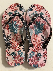 Chanclas para mujer Vera Bradley SHORE THING rosa caballitos de mar corales playa medianas - Imagen 1 de 5