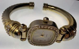 Women's number dial cable gold finish rhinestones cuff fashion watch - Picture 1 of 4