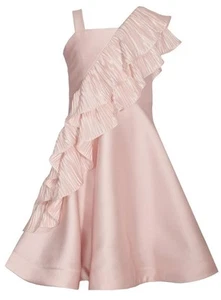 NEW Bonnie Jean Girls Size 7 "PALE BLUSH MIKADO" Pleated Satin Ruffle Dress NWT - Picture 1 of 4
