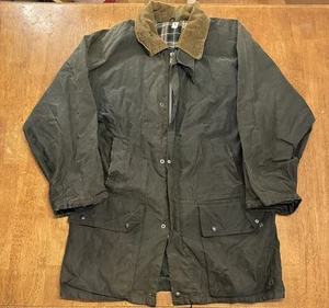 Vintage Barbour Style Wax Jacket Large Flannel Lined 90s - Picture 1 of 11