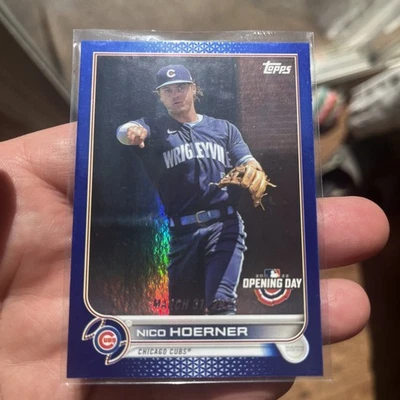 2022 Topps Opening Day Nico Hoerner #147 Blue Foil Parallel 3/31/22 - Image 1 of 3
