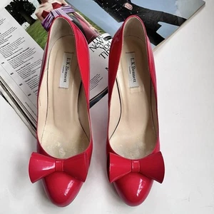 L.K. Bennett Red Patent Leather Bow Pumps Heels Size 9.5 - Picture 1 of 10