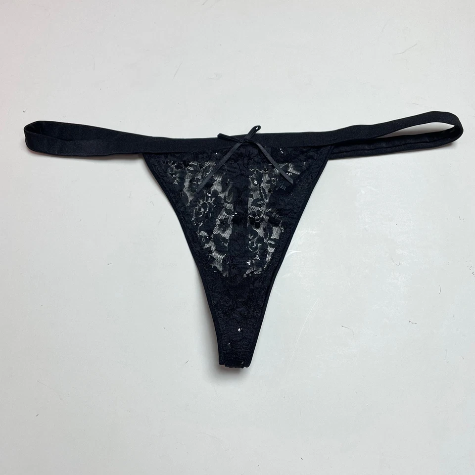 Vintage Victoria's Secret Thong Panties, y2k Black V String Low Rise Mesh S - Image 1 of 4