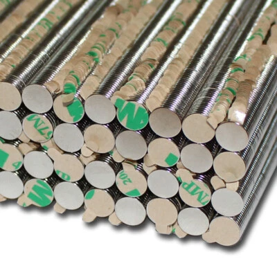 10 NEODYM POWER KLEBE MAGNETE D8x0,75 mm NdFeB N45 SELBSTKLEBEND 250 G 3M 467 - Bild 1 von 2