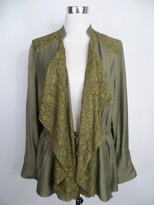 Logo Lori Goldstein Jacket Womens 14 Olive Green Floral Lace Asymmetrical Artsy - Image 1 of 4