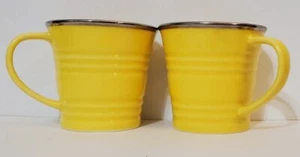 Starbucks Yellow 2 Coffee Mugs 2007 14oz w/ Metallic Rim - Picture 1 of 8