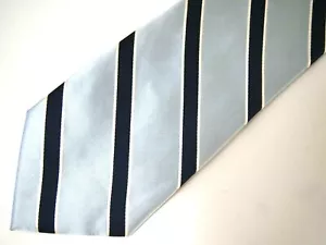 Steve & Barry's Mens Necktie Tie Silver Navy Blue Striped Gloss Silk 60" - Picture 1 of 4