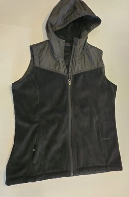 Womens- Made For Life- Black Fleece Hooded Pocket Full Zip Vest - Size Medium  - Image 1 of 4