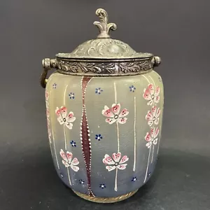 Pot à biscuits en verre peint émaillé à décor de fleurs stylisées (H : 21 cm) - Foto 1 di 12