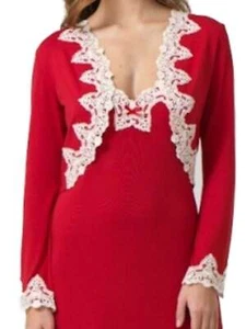 Blackspade Bright Red Short Robe Bed Wrap Gown 14 - 16 Long Sleeves Ivory trim - Picture 1 of 1