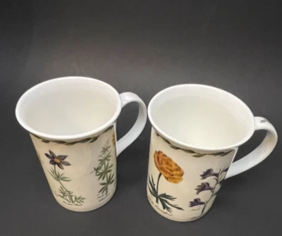 Queens Fine Bone China Botanical Pattern Set of 2 Mugs Cups - Image 1 of 4