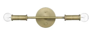 2-Light 15" W x 4" H  Mid Century Modern Antique Brass Bath Vanity Sconce Light  - Picture 1 of 4