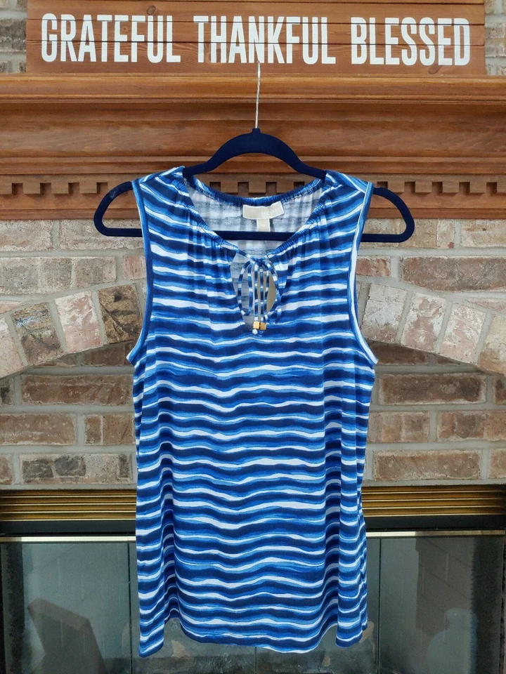 Michael Kors Women's Size M Blue and White Striped Sleeveless Top