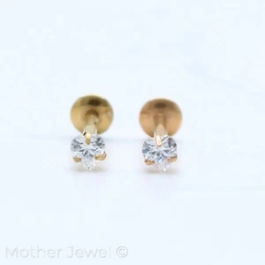 HEART SIMULATE DIAMOND 14K ROSE YELLOW GOLD IP 8MM CARTILAGE LABRET STUD EARRING - Picture 1 of 9