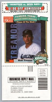 Matt Treanor 1998 Brevard Manatees County Florida Today Reply Card - Image 1 of 2