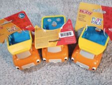 Lot of 3 Nuby Play Pals Orange Dump Truck Rattle Toy for Baby Infant 3m+ fun NEW
