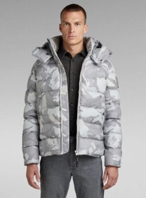 Chaqueta acolchada con capucha G-Star Raw Whistler para hombre camuflaje gris blanco $290 nueva Foto 1 de 4