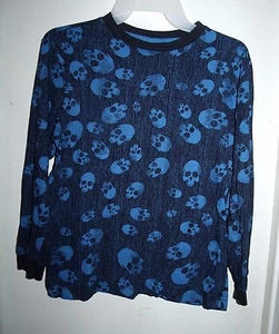 Old Navy Boys Navy Blue All-Over Skulls L/S Top Shirt Size L 10 12 - Picture 1 of 4