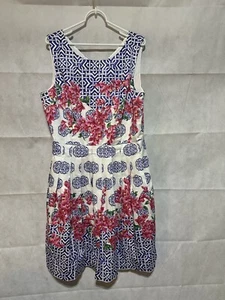 Vestido floral Talbots para mujer talla 16 bolsillos ajustados y acampanados azul blanco rosa *Bonito* - Imagen 1 de 6