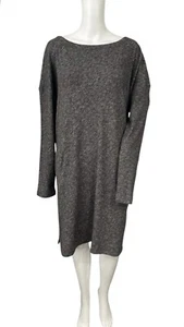 Eileen Fisher Dress L XL Wool Organic Cotton Boat Neck Gray Melange Shift - Picture 1 of 10