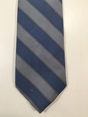 Corbata vintage de poliéster/seda sin marca - rayas azules y grises - 3 1/8" de ancho Foto 1 de 4