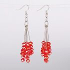 Red Faceted Austrian Crystal Multi Stacked Rondelle Drops Long Earrings