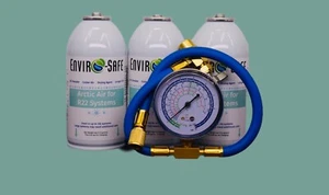 Arctic Air for R22 | 3 Cans + Brass Gauge  | 4oz EnviroSafe | Get Colder Air! - Picture 1 of 6