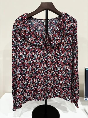Croft & Borrow женщин темно-синий цветочный блузка размер большой - шикарный нарядный топ - Изображение 1 из 4