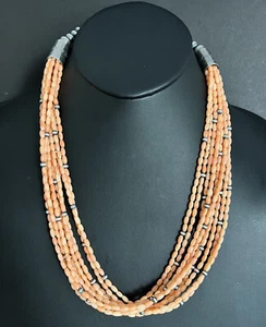 Sterling Silver Multi Strand Pink Coral W Pearls Bead Necklace 24 Inch - Picture 1 of 12