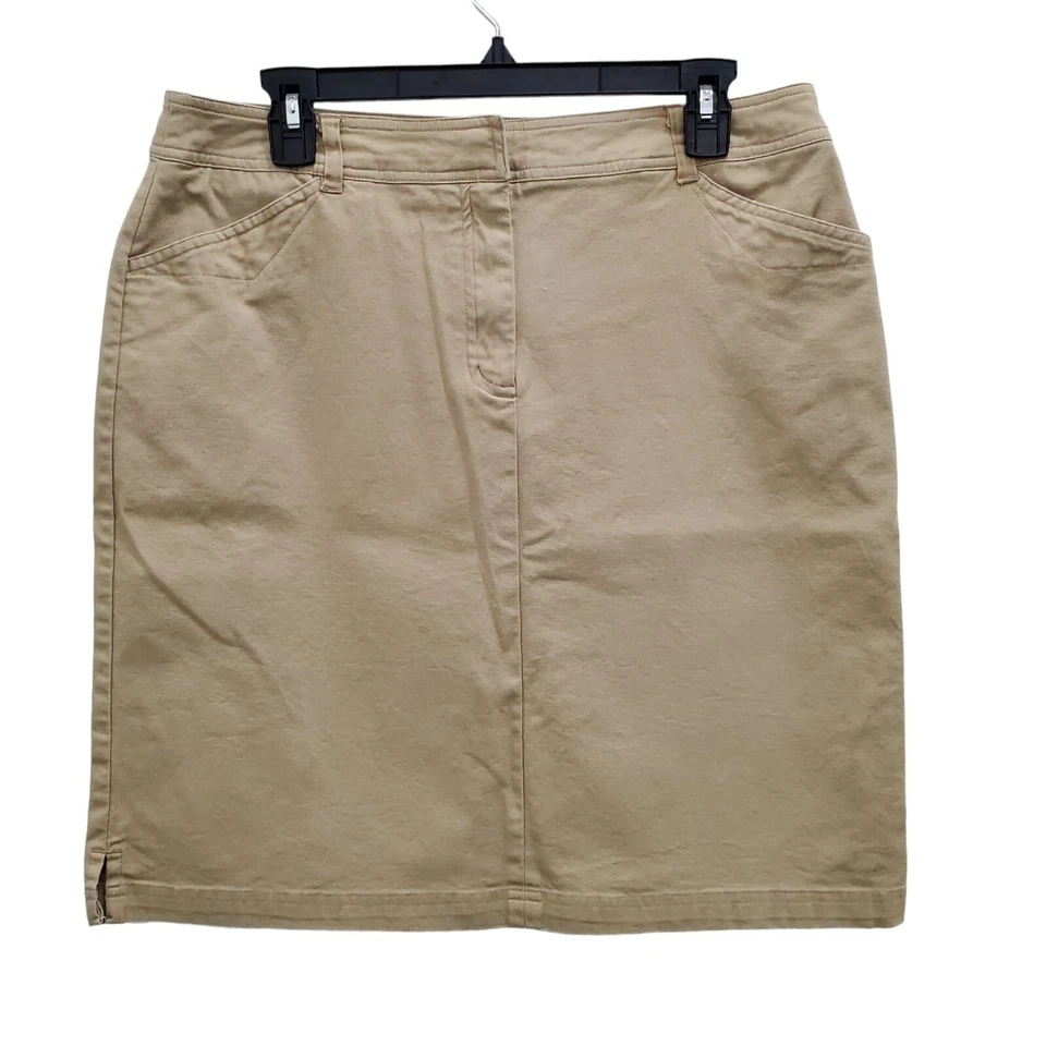 Falda de safari uniforme de 21" de algodón elástico caqui vintage para mujer Herman Geist talla 10 Foto 1 de 4