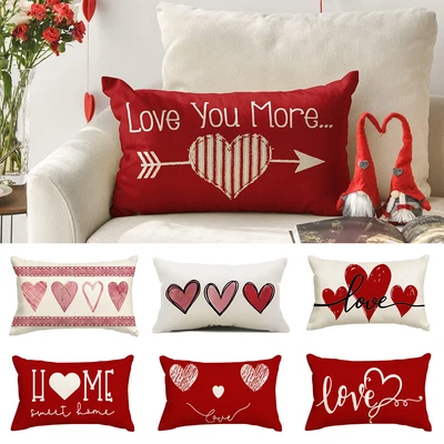 Paquete de 2 fundas de almohada para el día de San Valentín Love Heart funda de almohada cojín hogar sofá cama Foto 1 de 4
