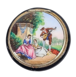 Antique Black Enamel Guilloche Compact w/ Courting Scene – AS IS - Bild 1 von 7
