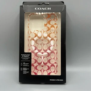 Coach iPhone 15 Pro Max Case - Pink and Orange Signature Design New - Picture 1 of 4