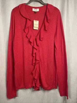 Cardigã Sonoma novo com etiquetas tamanho XL suéter aberto capa - Vermelho - Bainha com babados 100% algodão - Imagem 1 de 4