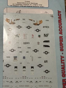 SUPERSCALE $8 SPECIAL DECAL#72-645 1:72nd SCALE DESERT STORM A-10 WARTHOG DECAL - Picture 1 of 1