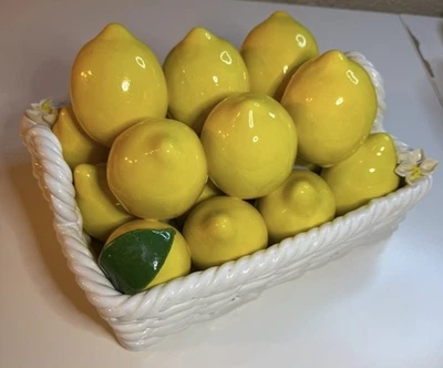Blumenkorb weiß Keramik Zitronen  - Bild 1 von 4