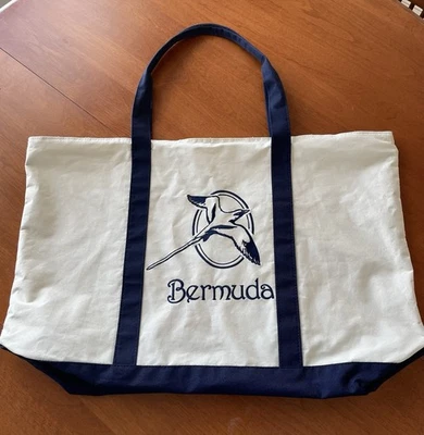 Bermuda Embroidered Zippered  Canvas Tote Bag - Image 1 of 4