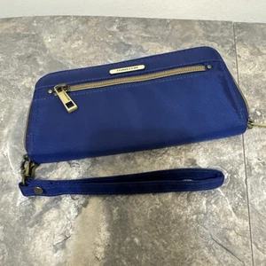 TRAVELON Wristlet Wallet Full Zip Clutch Navy w Turquoise Interior EUC - Picture 1 of 6