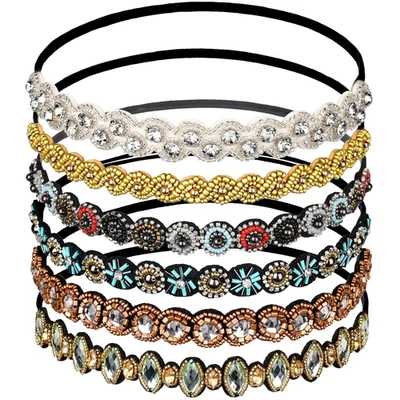 Diademas con cuentas de diamantes de imitación para mujeres y niñas 6 piezas - multicolor Foto 1 de 4