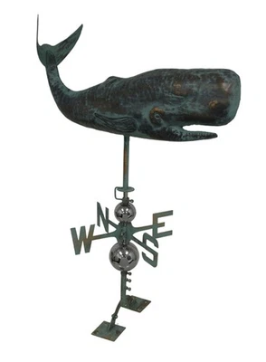 Zeckos Verdigris Finish Metal Whale Weather Vane with Roof Mount - Image 1 of 3