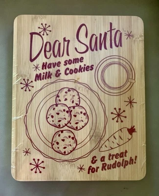 NWT Christmas FARBERWARE Bamboo Cutting Board Dear Santa Milk & Cookies 8x10 - Image 1 of 4