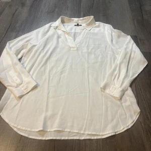 NYDJ Womens White Split Neck Collared Blouse Tunic Top Shirt Size L BHFO 4751 - Picture 1 of 8