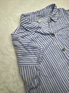Aeropostale White Blue Striped Boxy Button Up Camp Camp Shirt Size Small - Picture 1 of 8