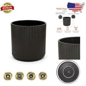 Modern 10-Inch Fluted Planter with Drainage Hole - Perfect for Herbs and Flowers - Picture 1 of 9