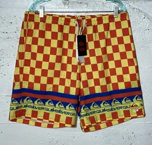 NWT Quiksilver x Stranger Things Shorts Trunks Mens Sz L Yellow Surfer Boy Pizza - Picture 1 of 9