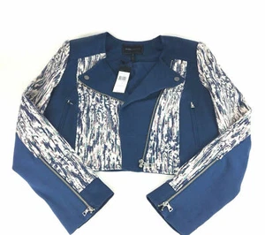 BCBG Max Azria Cody Biker Giacca Tagliata Moto Cerniera Asimmetrica Taglia L Prezzo al dettaglio $298 - Foto 1 di 11