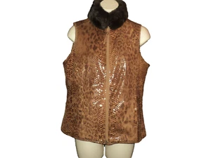 Chico's Reversible Vest Women's Size 0, XS-S Reptile Look Brown Faux Fur Collar - Picture 1 of 8